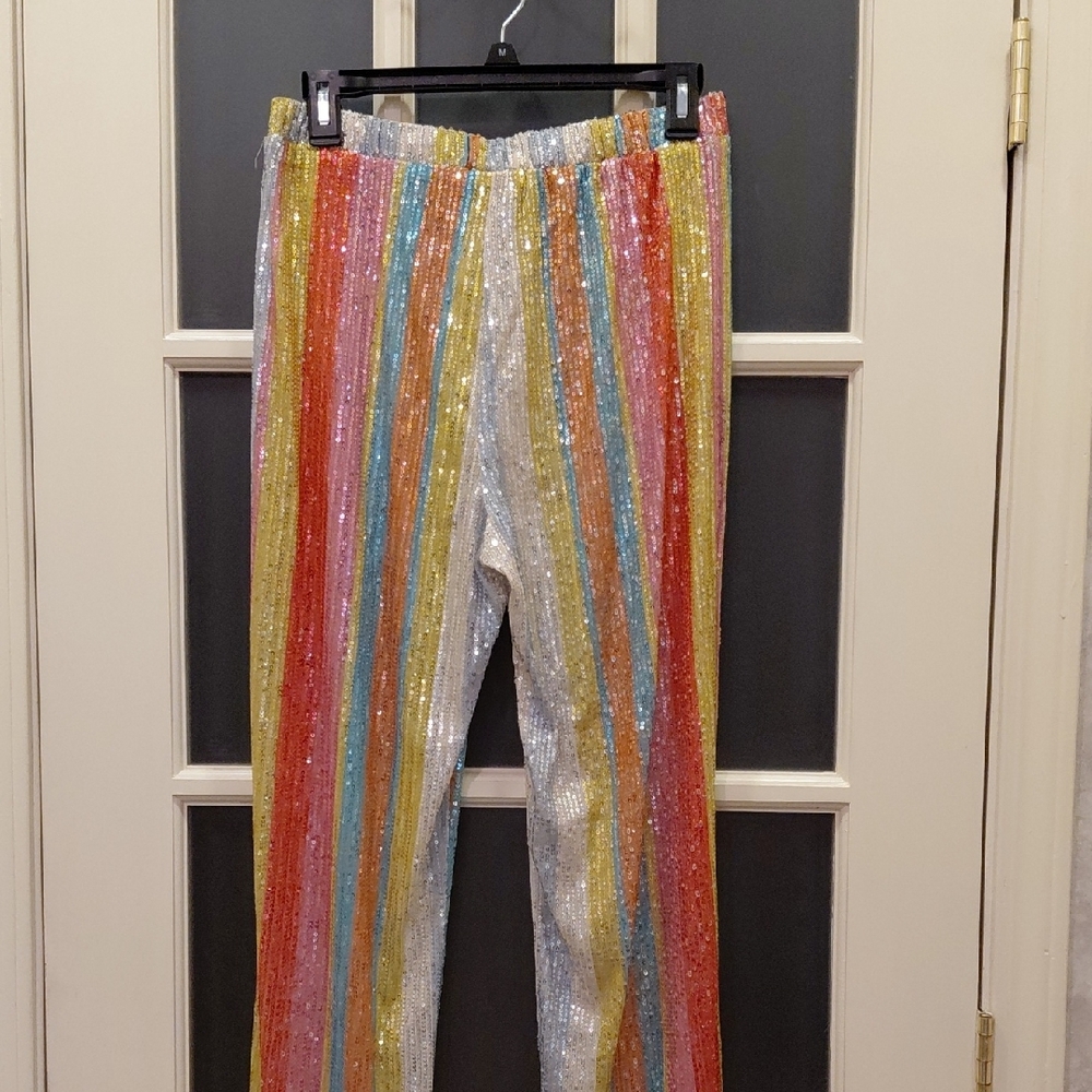 Multicolor Sequin Stripe Wide-Leg Pants - Picture 6 of 7